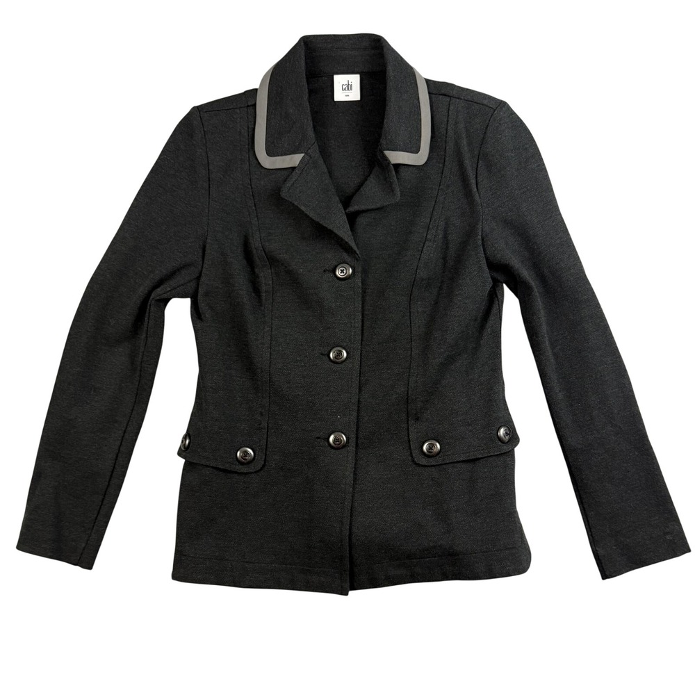 Cabi Blazer Jacket Women Small Charcoalβ Gray Ponte Knit Button Front